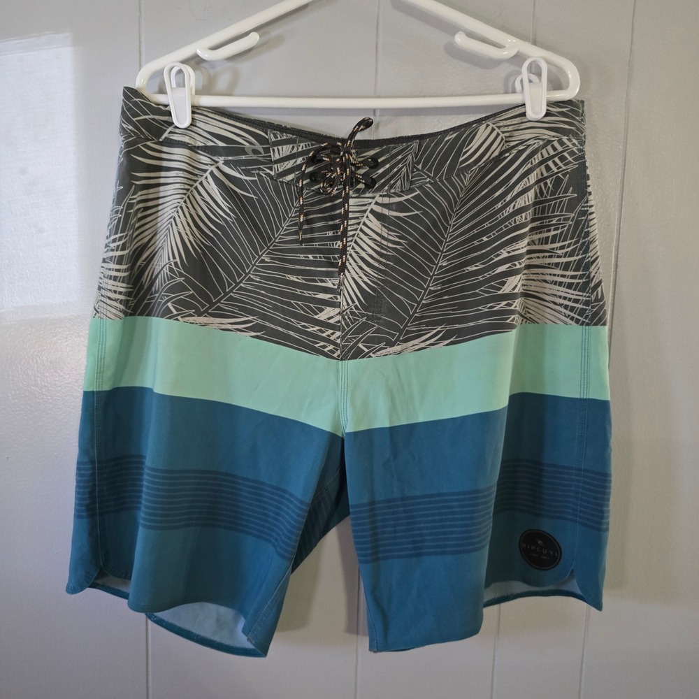 Rip Curl Board Shorts Mens 36 Blue Teal Grey Mirage Palm Print Striped Swim‎
